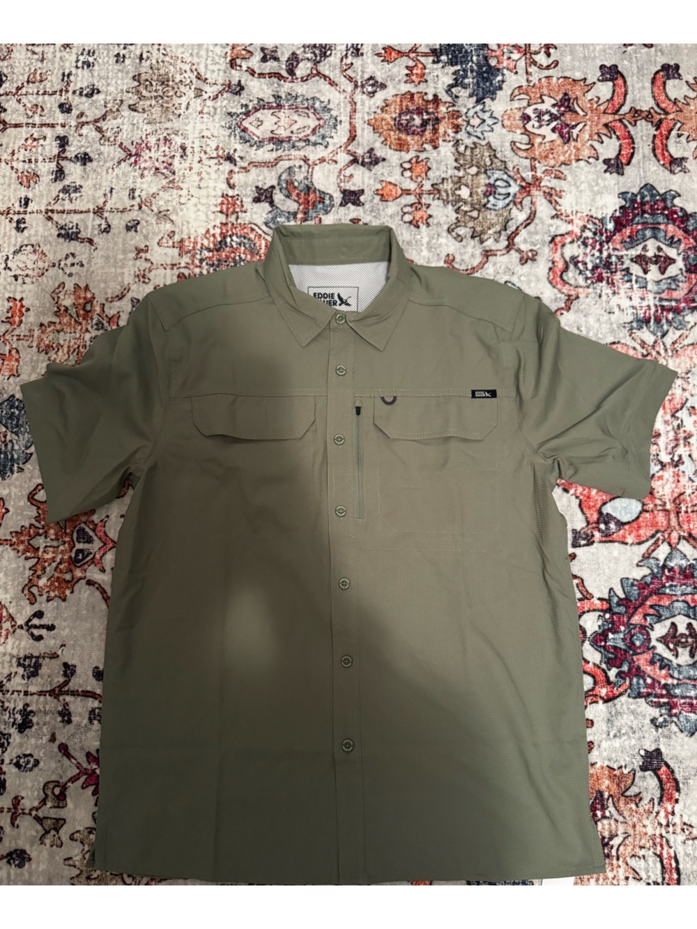 Eddie Bauer Olive Green Short-Sleeve Button-Down Shirt